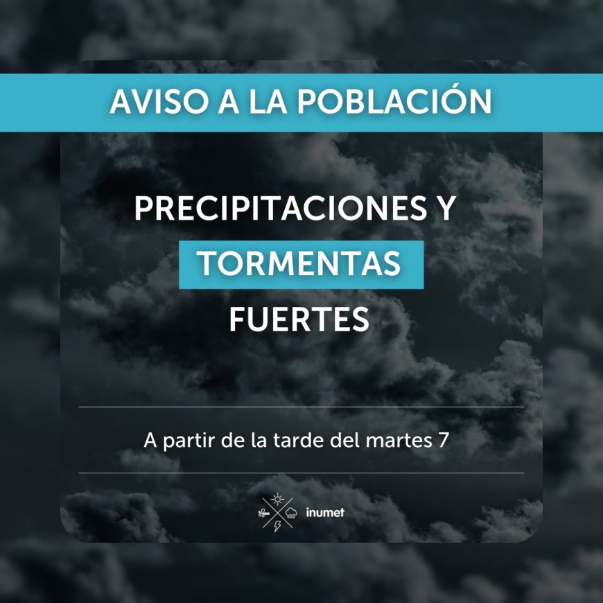 Inumet anuncia precipitaciones y tormentas fuertes entre el martes 7 y el miércoles 8 de noviembre.