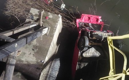 Vehículo cae al Yí desde el Puente Viejo.