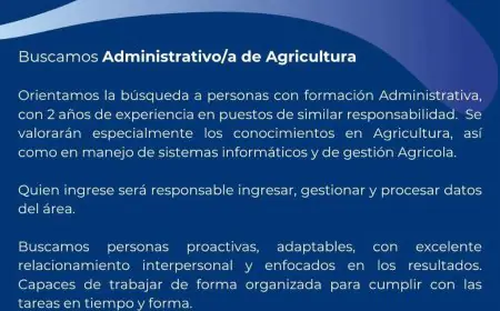 Estancias del Lago busca Administrativo/a de Agricultura: oportunidad laboral en el sector agroindustrial