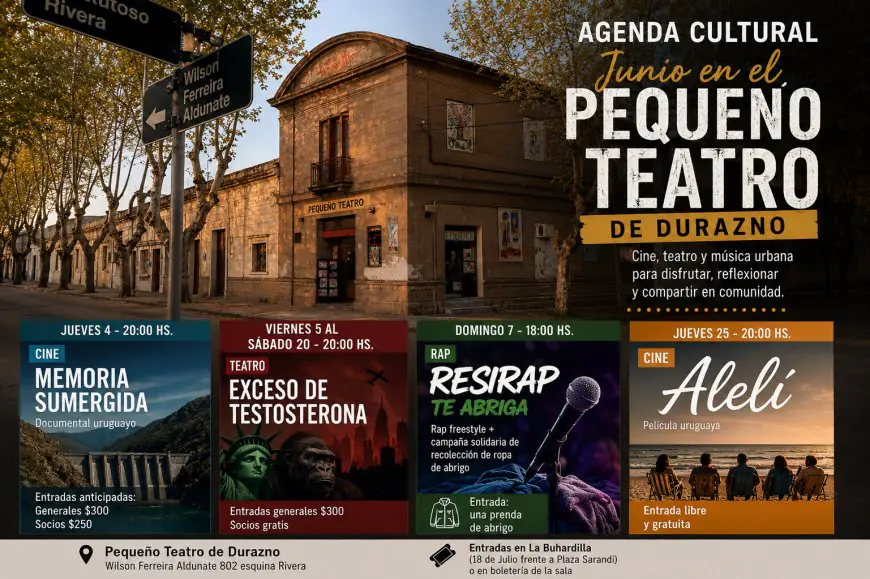 Junio llega con cine, teatro y rap solidario al Pequeño Teatro de Durazno