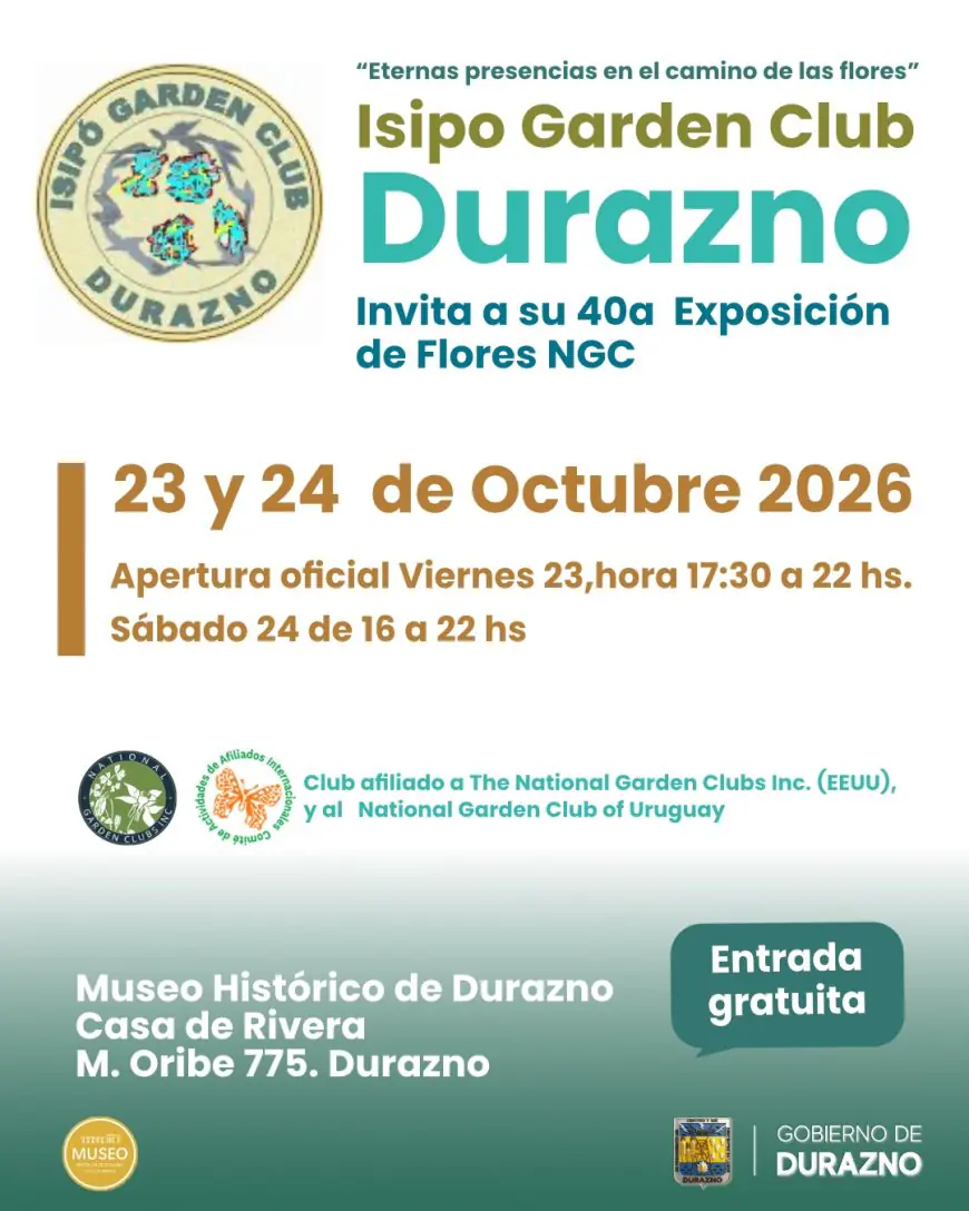Isipó Garden Club Durazno realiza su 40.ª Exposición de Flores NGC este viernes y sábado